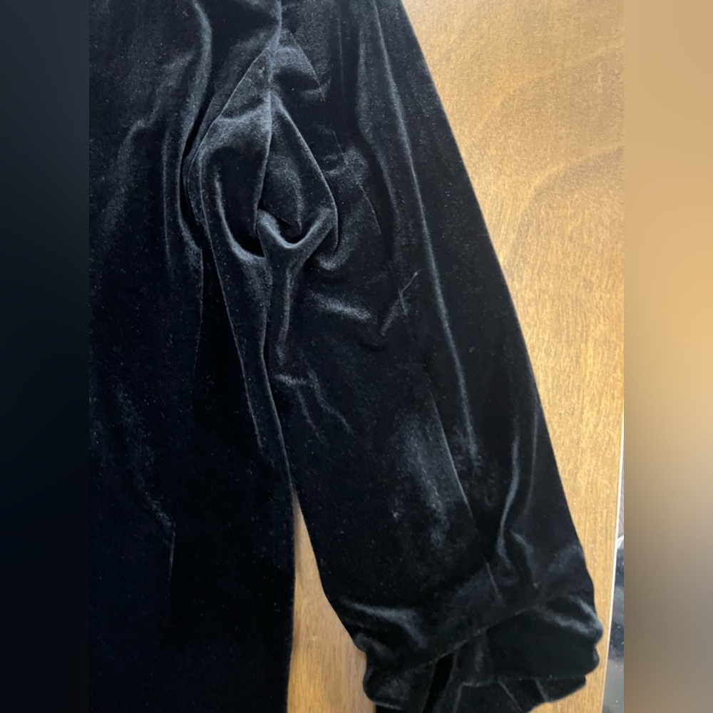 Sold* Express Women's Black Velvet Blazer Jacket Cinch Sleeve Open Front Small - Picture 13 of 13
